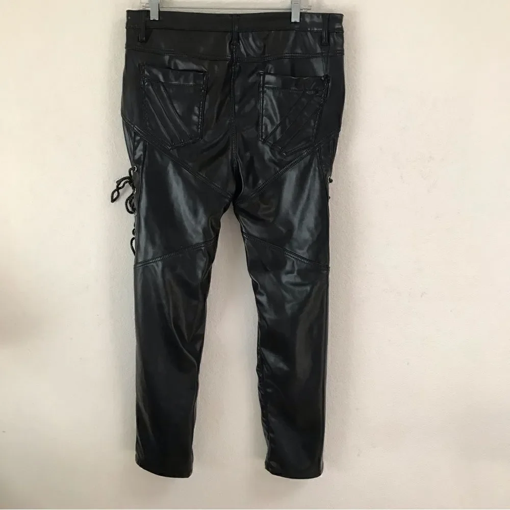 ‎Unbranded black faux leather lace up Moto pants 36*